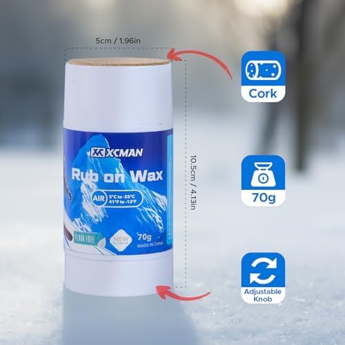 XCMAN Rub on Quick Wax for Ski/Snowboard/Nordic/Cross-Country with Easy cork applicator 70g, Universal Wax for Most Temperature, New Formula Snowboard Wax PFAS-free