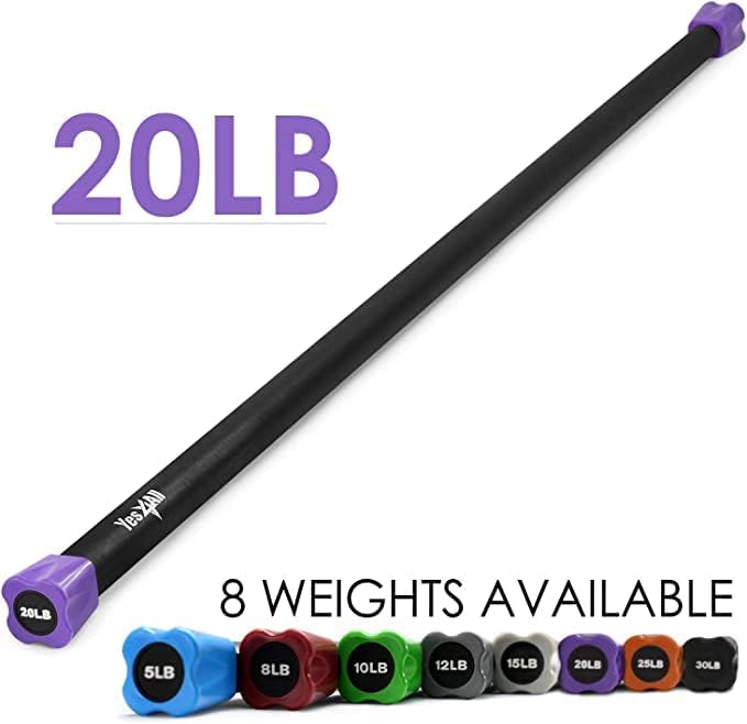 Yes4All Total Body Workout Weighted Bar, Resistance Band Bar, Racks for Strength Training, Exercise Bar for Yoga in Home and Gym - Single/Combo