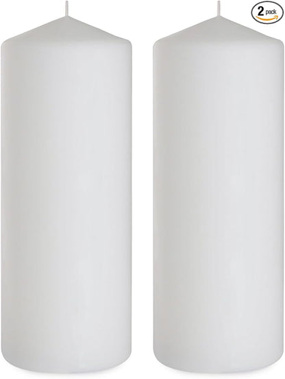 Set of 2 3x8 Inch White Pillar Candles, Dripless Unscented Solid Colored Large Cylinder Column Tall Candles for Home Backyard Gathering Dinner Table Emergency Power Outages - 90 Hour Burn Time