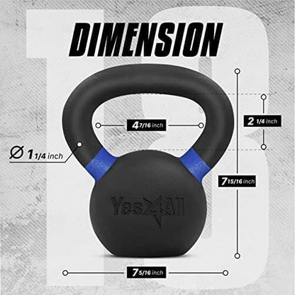 Yes4All Kettlebell, Heavy Duty Powder Coated Cast Iron Kettlebells, Non-Slip Handle & Flat Bottom for Conditioning, Strength Training & Full Body Exercises at Home Gym - Single & Pair
