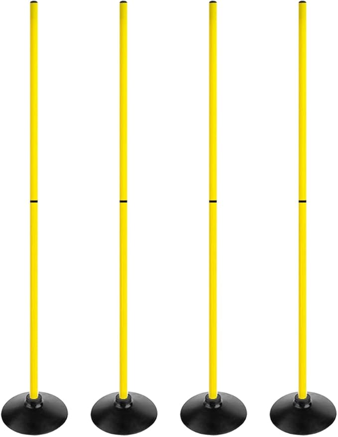 6FT Soccer Agility Poles with Rubber Base Detachable Speed Agility Stick Slalom Speed Training Pole Set for Sports