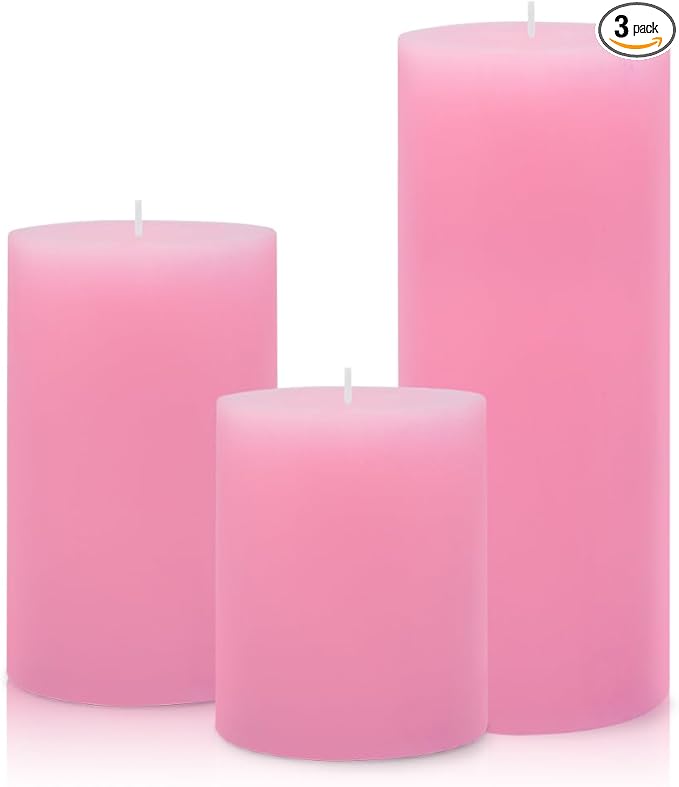 3 Packs Different Size Pink Pillar Candles, Unscented Dripless 2.75x3, 2.75x4, 2.75x6 Inch Pastel Colored Long Lasting Burning Cylinder Wax Candles for Home Power Outage Dinner Table Decoration