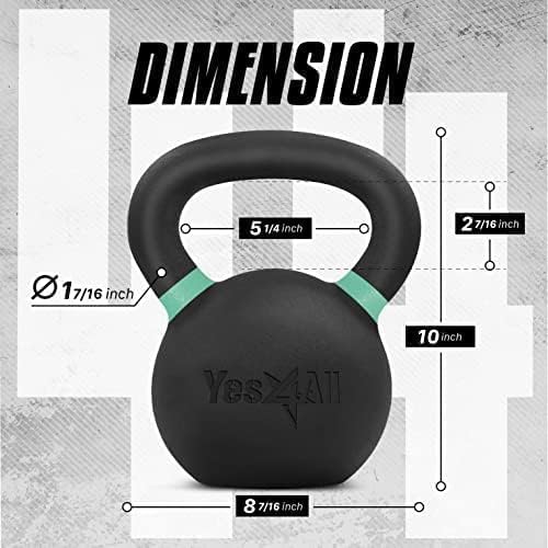 Yes4All Kettlebell, Heavy Duty Powder Coated Cast Iron Kettlebells, Non-Slip Handle & Flat Bottom for Conditioning, Strength Training & Full Body Exercises at Home Gym - Single & Pair