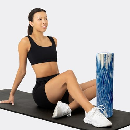 Oceanfoam Tidal Roller - Royal Marbled - Muscle Massage Foam Roller for Back Pain & Stretching - Firm and Ergonomic Wide Wave Textured - Yoga, Athletics, & Wellness - Full Size, 20" x 5"