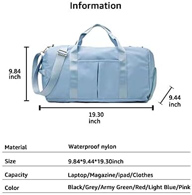 ZUEVI Sports Gym Duffel Bag for Men Women Waterproof Weekender Travel Bag with Shoes Compartment Dry and Wet Separation for Training Swim Yoga(Light Blue)