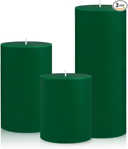 3 Packs Different Size Green Pillar Candles, Unscented Dripless 2.75x3, 2.75x4, 2.75x6 Inch Colored Cylinder Candles for Home Power Outage Dinner Table St. Patrick's Day Decoration