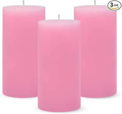 3 Packs 2.8x6 Inch Pink Pillar Candles, Unscented Dripless Large Wax Cylinder Column Candles for Power Outages Emergency Party Backyard Gathering - 70 Hour Burn Time