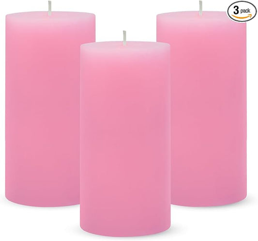 3 Packs 2.8x6 Inch Pink Pillar Candles, Unscented Dripless Large Wax Cylinder Column Candles for Power Outages Emergency Party Backyard Gathering - 70 Hour Burn Time