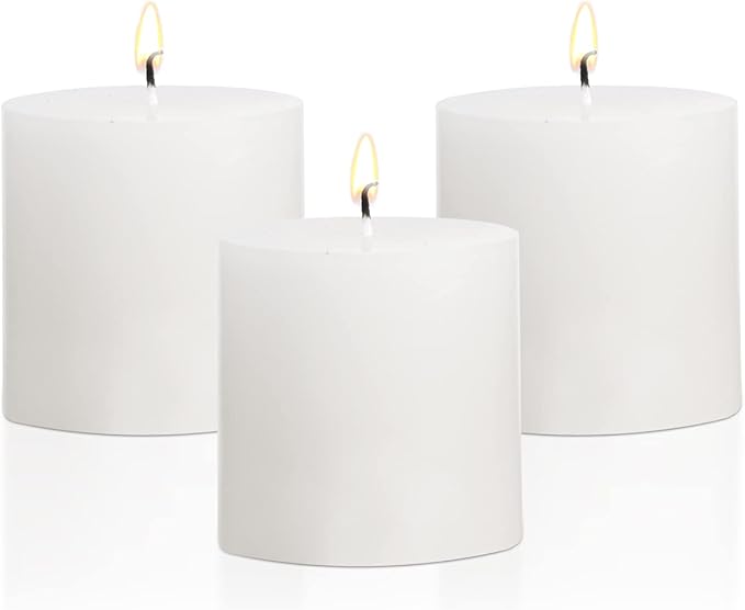 3×3 White Pillar Candles Set of 3 Unscented Handpoured Weddings, Home Decoration, Restaurants, Spa, Church Smokeless Cotton Wick 90 Hour