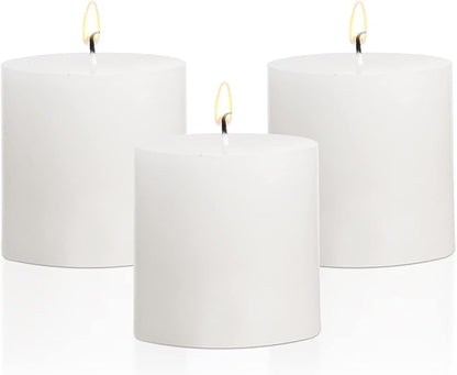 3×3 White Pillar Candles Set of 3 Unscented Handpoured Weddings, Home Decoration, Restaurants, Spa, Church Smokeless Cotton Wick 90 Hour