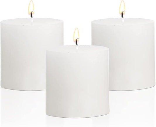 3×3 White Pillar Candles Set of 3 Unscented Handpoured Weddings, Home Decoration, Restaurants, Spa, Church Smokeless Cotton Wick 90 Hour