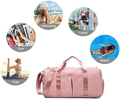 ZUEVI Sports Gym Duffel Bag for Men or Women Waterproof Weekender Travel Bag with Shoes Compartment Dry and Wet Separation for Training Swim Yoga(Pink)