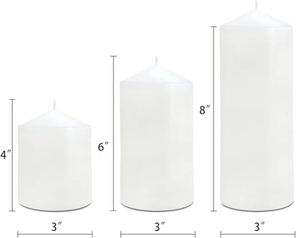 Pillar Candles 3 x 4, 6, and 8 inches, Large Handmade Candles Set of 3, Decorative Candles for Wedding, Home Decoration, Dinner, Church, Multiple Colors Available