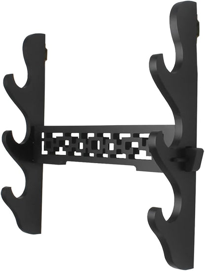 Katana Wall Mount Samurai Sword Display Hanger Lightsaber Holder, Wood Flute Stand Martial Arts Weapon Stand Cosplay Rack Wall Mount (Black, 3-Tier)