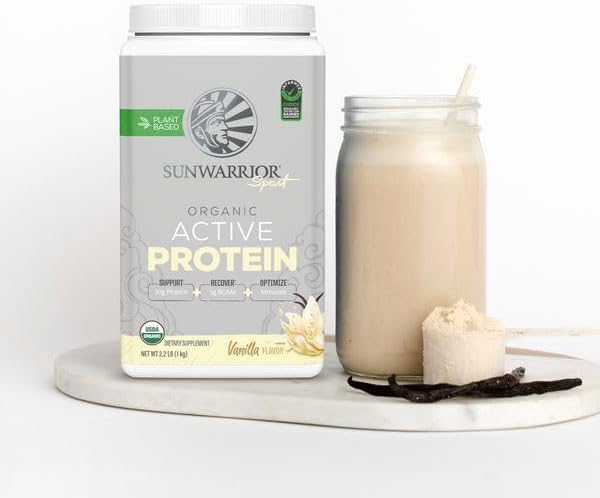Sunwarrior Organic Plant Based Protein Powder | Vegan Organic Protein Powder with BCAA Amino Acids Plus Recovery Minerals & Botanicals | Non-GMO Soy Dairy & Gluten Free (Vanilla, 20 Servings)