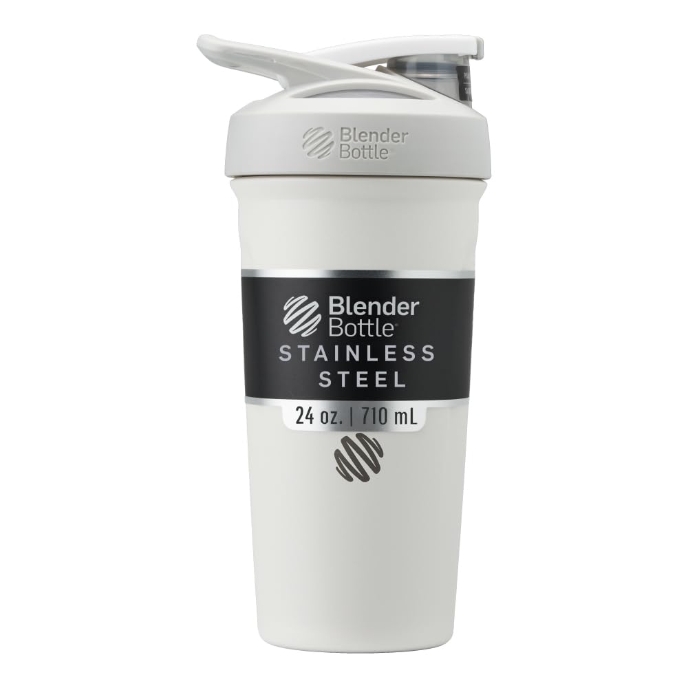 BlenderBottle Sport Flip Stainless Steel Shaker Bottle 24 oz White
