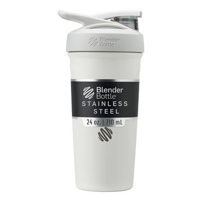 BlenderBottle Sport Flip Stainless Steel Shaker Bottle 24 oz White