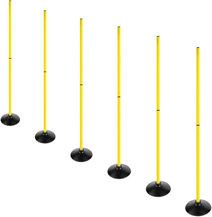 6FT Soccer Agility Poles with Rubber Base Detachable Speed Agility Stick Slalom Speed Training Pole Set for Sports
