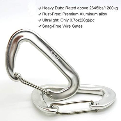 12kN 3.2"x2" Heavy-Duty Carabiner Clips - Durable, Lightweight Aluminum Alloy Carabiners for Hiking, Camping, Keychains, Dog Leashes, Hammocks & More