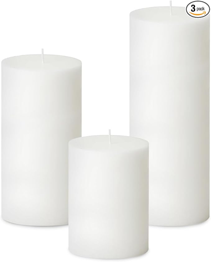 3 Packs Unscented Different Sizes White Pillar Candles, Non-Toxic Dripless Smokeless 3x4, 3x6, 3x8 Inch Cylinder Candles for Wedding, Home Decor, Dinner Table, Party, Power Outage, Emergency