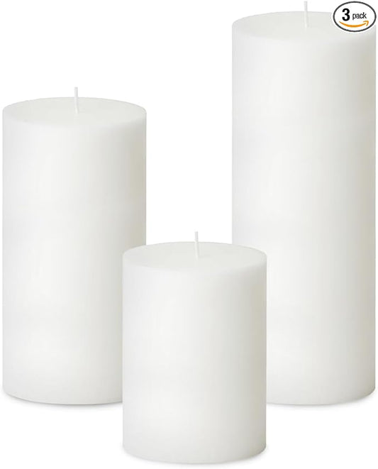 3 Packs Unscented Different Sizes White Pillar Candles, Non-Toxic Dripless Smokeless 3x4, 3x6, 3x8 Inch Cylinder Candles for Wedding, Home Decor, Dinner Table, Party, Power Outage, Emergency