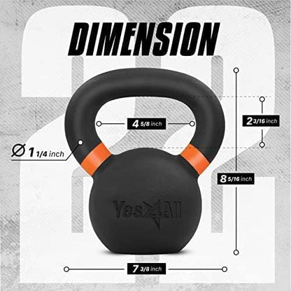 Yes4All Kettlebell, Heavy Duty Powder Coated Cast Iron Kettlebells, Non-Slip Handle & Flat Bottom for Conditioning, Strength Training & Full Body Exercises at Home Gym - Single & Pair