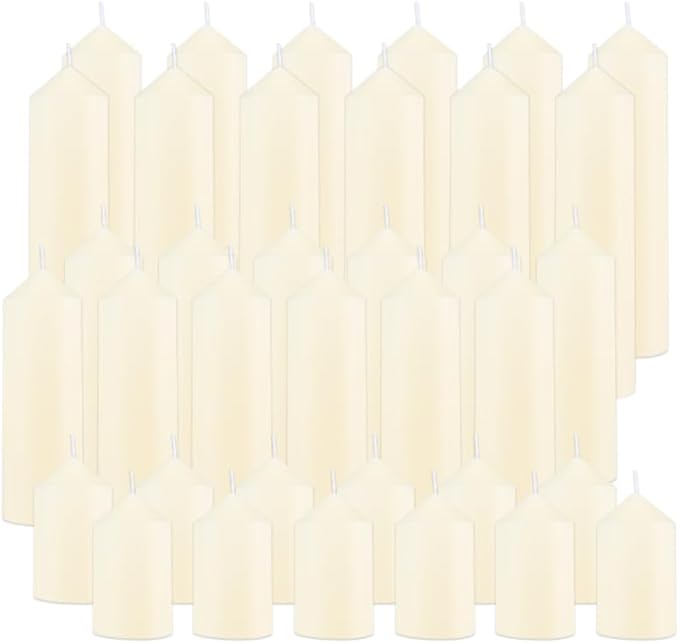36 Pcs Pillar Candles, Unscented Ivory White Pillar Candles Bulk Set, Long Burning Wax Candles Dripless Smokeless for Wedding Centerpieces, Fireplace, Special Occasion, 2 in by 3, 5.9, 7.8 in