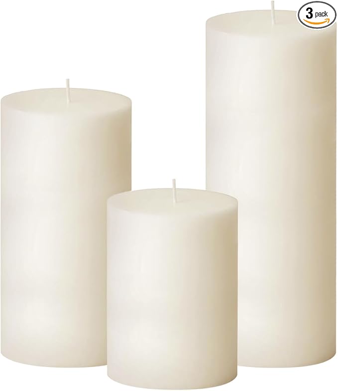 3 Packs Different Sizes Ivory Pillar Candles, Non-Toxic Unscented Dripless Smokeless 3x4, 3x6, 3x8 Inch Plain Cylinder Candles for Wedding, Home Decor, Dinner Table, Party, Power Outage, Emergency