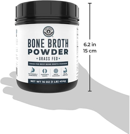 16oz Bone Broth Protein Powder From Grass Fed Beef - Unflavored, Single Ingredient - Rich in Collagen, Glucosamine, Gelatin, Paleo Protein Powder, Gut-Friendly, Non-GMO Ingredients, Dairy-Free Protein