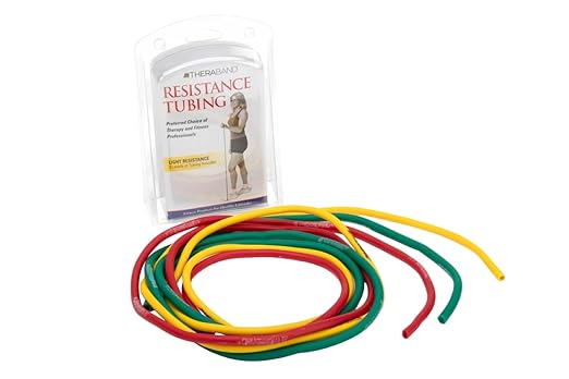 THERABAND Resistance Tubes, Begginer Set, Yellow, Red, and Green, 5 ft Latex Tubing, Home or Clinic Use, Cut-to-Fit, Color-Coded Resistance Bands for Upper & Lower Body Workouts