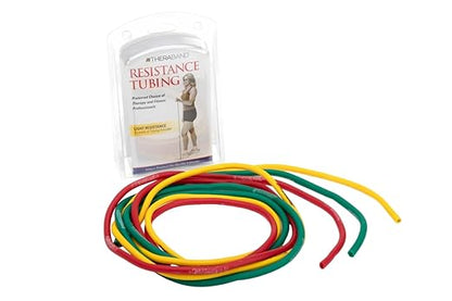 THERABAND Resistance Tubes, Begginer Set, Yellow, Red, and Green, 5 ft Latex Tubing, Home or Clinic Use, Cut-to-Fit, Color-Coded Resistance Bands for Upper & Lower Body Workouts