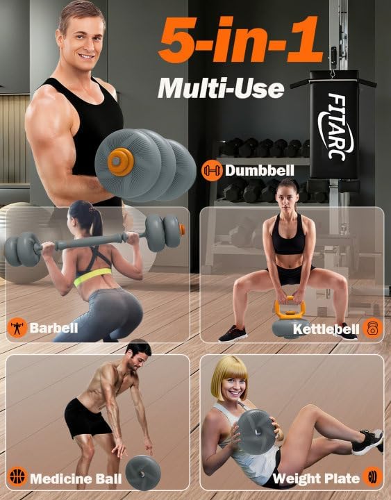 Fitarc Soft Adjustable Dumbbells 44/66/88 lbs Floor Friendly, 4-in-1 Free Weights Set with Barbell & Kettlebell Function – Compact Strength Equipment for Home Gym, Apartment, Small Space Workout for Men & Women