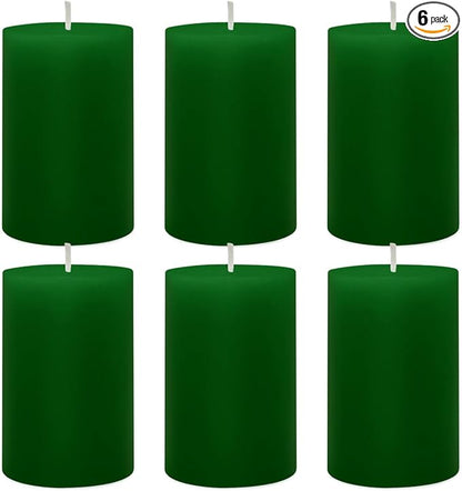 6 Packs 2.75x4 Inch Green Pillar Candles, Unscented Dripless Cylinder Wax Colored Candles for Home Table Holiday Party Spa Decor Emergency Power Outage