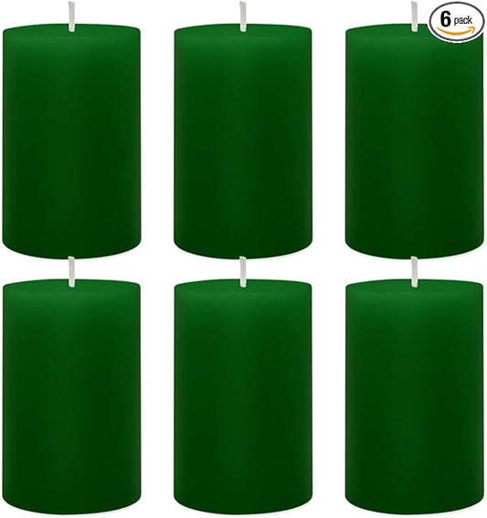 6 Packs 2.75x4 Inch Green Pillar Candles, Unscented Dripless Cylinder Wax Colored Candles for Home Table Holiday Party Spa Decor Emergency Power Outage