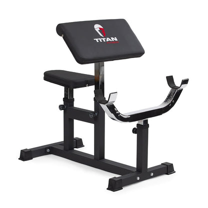 Titan Fitness Adjustable Preacher Curl Weight Station, 250 LB Capacity, Adjustable Bench Seat