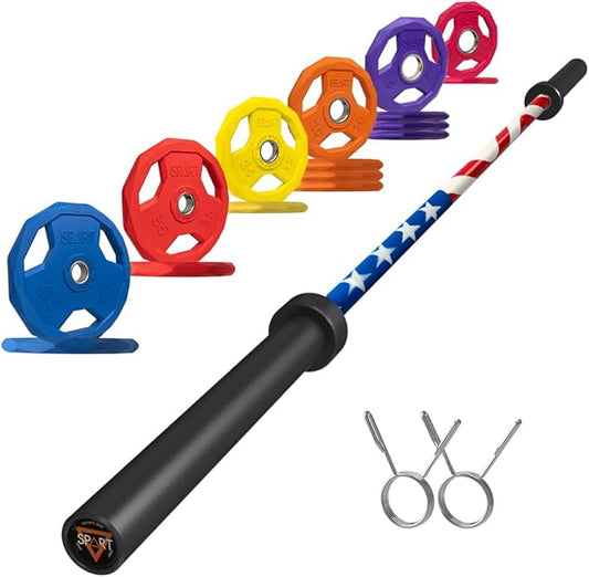 7FT Olympic Barbell Bar with Weight Plate Set Combo, Solid Olympic Bar with Bearings, 700Lbs Capacity Weight Bar for Home Gym Strength Training, Weightlifting, Powerlifting, Fit for 2" Olympic Plates
