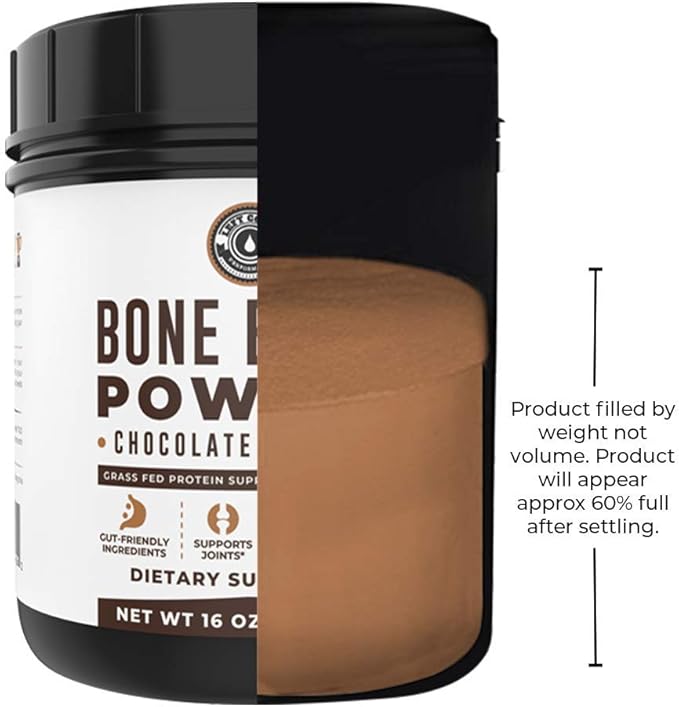 16oz Chocolate Bone Broth Protein Powder From Grass Fed Beef - Non-GMO Ingredients, Gut-Friendly, Low Carb Dairy Free Protein Powder - Natural Collagen Source For Joint Support - Keto Friendly