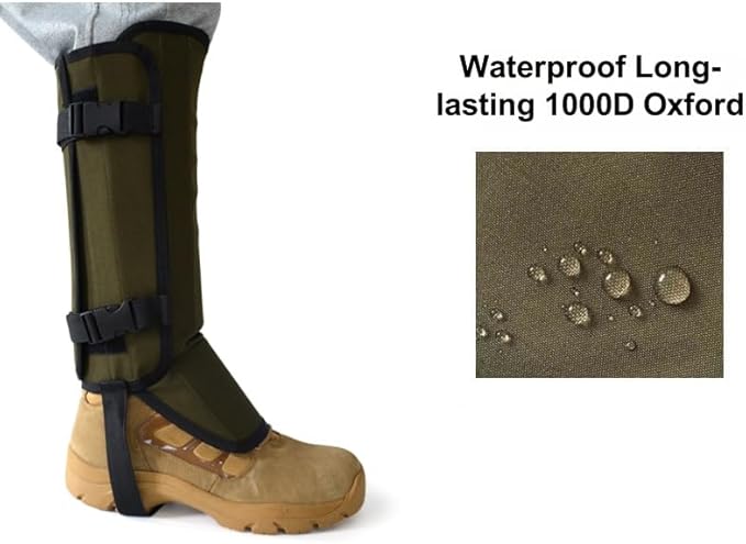 Snake Proof Leg Gaiters, Waterproof 1000D Oxford, Military Green Camo, Adjustable Buckle Design