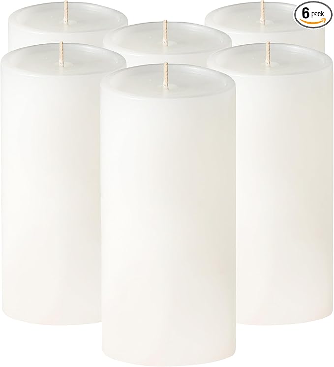 Simply Soson 3x6 inch White Pillar Candles Set of 6, Smooth Texture, Unscented White Candles, Dripless Candles, 3 inch Pillar Candles Ideal as Wedding, Parties, Spas, Dinner, Home Decoration, Church