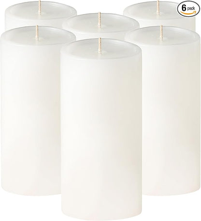 Simply Soson 3x6 inch White Pillar Candles Set of 6, Smooth Texture, Unscented White Candles, Dripless Candles, 3 inch Pillar Candles Ideal as Wedding, Parties, Spas, Dinner, Home Decoration, Church