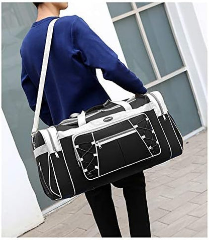 Travel Duffle Bags for Men 26" Black Weekender Over Night Carry On Bag, Lightweight Extra Large Oxford Duffel Gym Sturdy Luggage Water-proof foldable Holdall