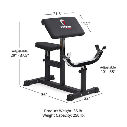 Titan Fitness Adjustable Preacher Curl Weight Station, 250 LB Capacity, Adjustable Bench Seat
