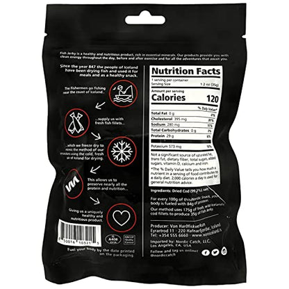 Nordic Catch Freeze Dried Cod Bites Seafood Snacks - Chips made from Wild Caught Icelandic Cod Fish - Healthy Snack, Rich in Omega 3 Fatty Acids, Protein Packed Fish Jerky, Keto Friendly Dry Fish - 35g Resealable Bag of Freeze Dried Food- 5 Pack