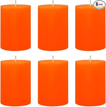 6 Packs 2.75x3.25 Inch Orange Pillar Candles, Unscented Dripless Non-Toxic Smokeless Fall Colored Autumn Cylinder Candles for Thanksgiving Home Dinner Table Decoration Emergency Power Outage