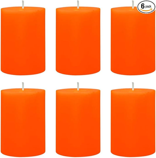 6 Packs 2.75x3.25 Inch Orange Pillar Candles, Unscented Dripless Non-Toxic Smokeless Fall Colored Autumn Cylinder Candles for Thanksgiving Home Dinner Table Decoration Emergency Power Outage
