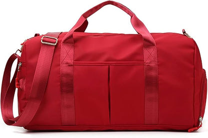 ZUEVI Sports Gym Duffel Bag for Men or Women Waterproof Weekender Travel Bag with Shoes Compartment Dry and Wet Separation for Training Swim Yoga(RED)