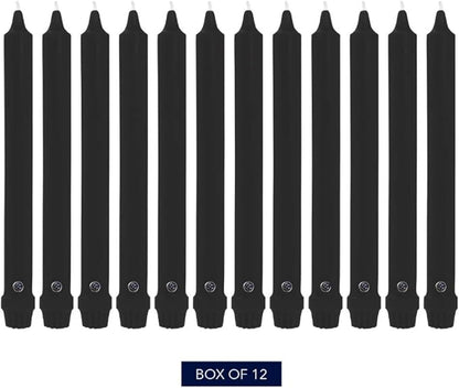 Colonial Candle Unscented Taper Candle, Classic Collection, Black, 10 in, Pack of 12 - Up to 8 Hours Burn