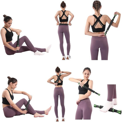 Muscle Roller Stick for Athletes - Deep Tissue Fascia Blaster & Roller Massager for Myofascial Pain Relief - Body-Building Apparatus (Green black-18 inch)