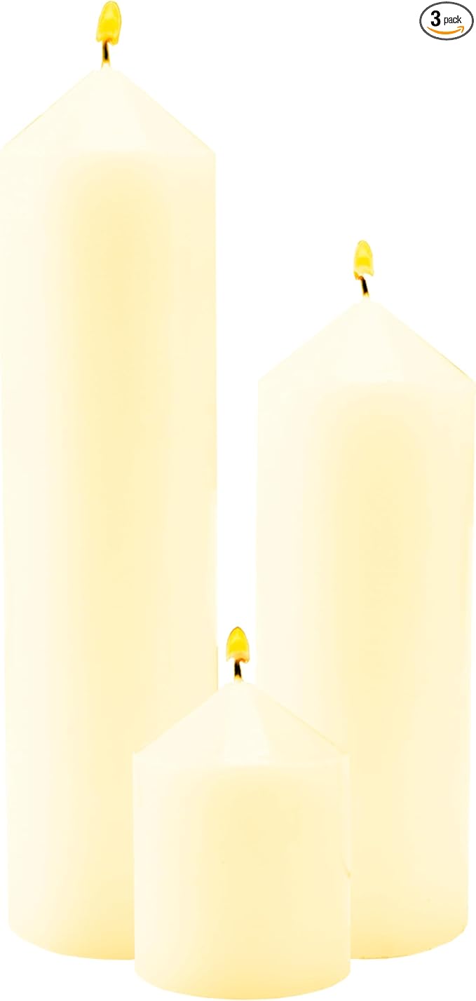 3 Pcs Ivory Pillar Candles Bulk Set，Hurricane Candlesï¼? Different Lengths ，Dripless Unscented Smokeless，Gives You a Better Atmosphere When Organizing Wedding or Event Party.