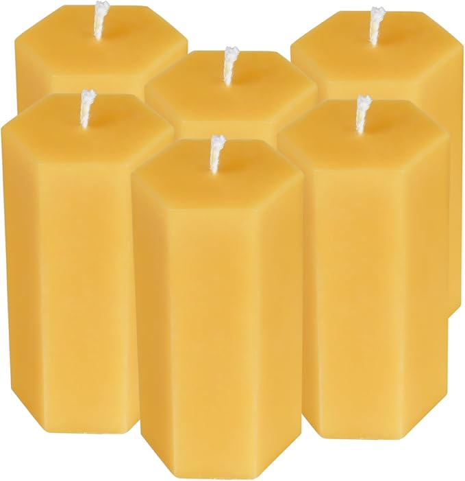 6PCS Hexagon Beeswax Pillar Candles,Large Handmade Pure Beeswax Candle,Unscented Smokelessï¼? * 4",18H, Raw